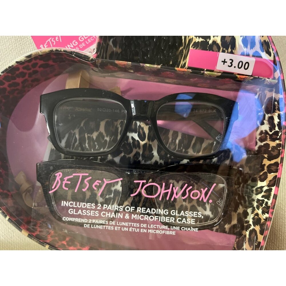 Betsey Johnson Reading Glasses Set 2 Pair +3.00 Black & Tortoise w/ Case NEW - Picture 3 of 8